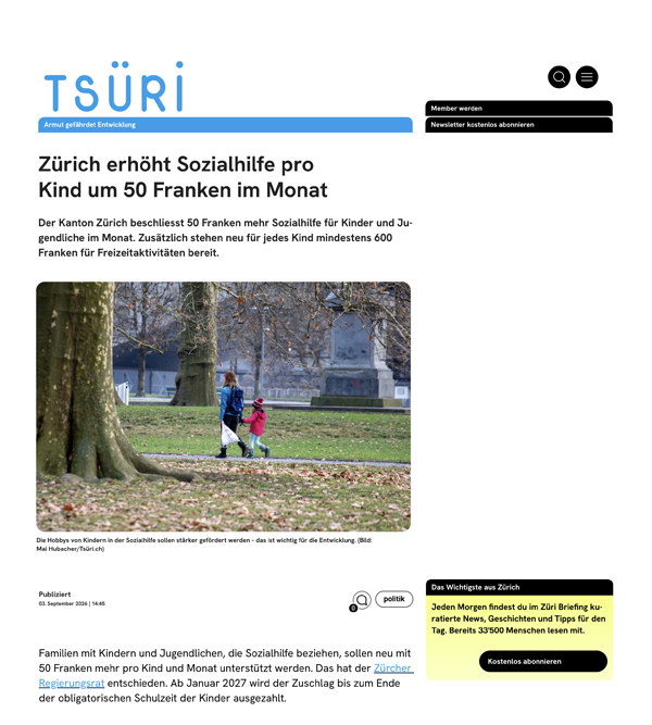 Online-Artikel von Tsüri