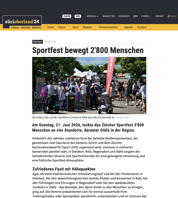 Ausschnitt aus dem Artikel von Zürioberland24.ch